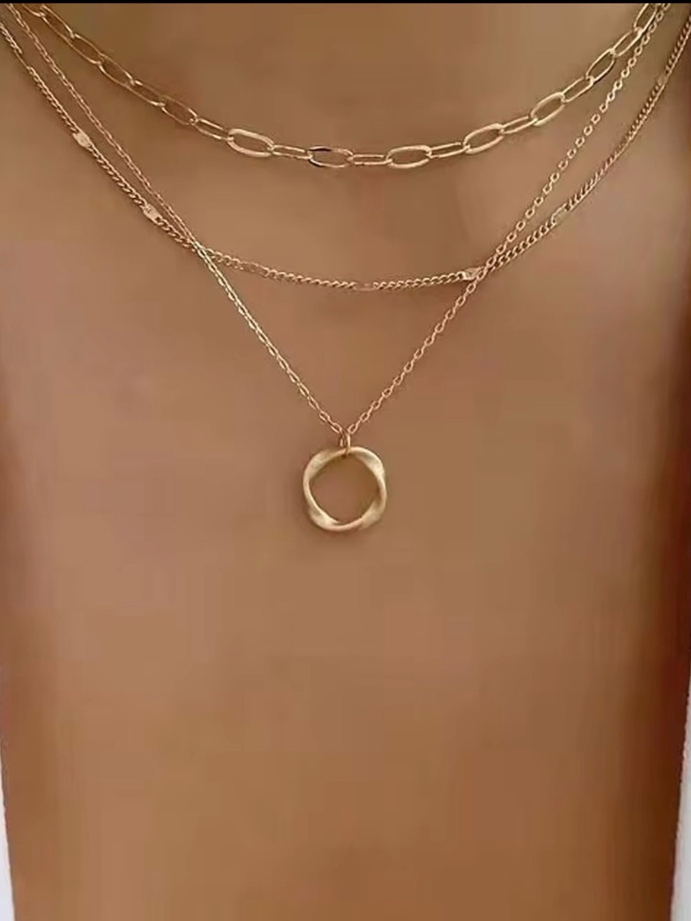 Gold Layered Circle Pendant Necklace